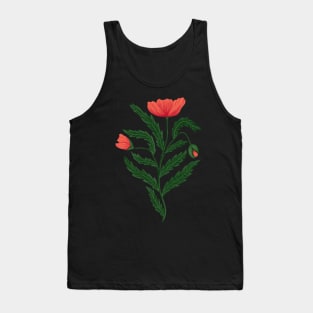 Poppy Flower 1 Green Red Tank Top